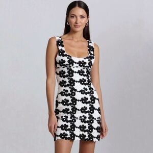 Avec Les Filles White Mini Dress with Black Floral Lace